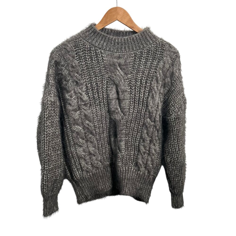 PETAL+PUP Wool Blend Chunky Gray Cable Knit Sweater Women's Medium-Large NWOT